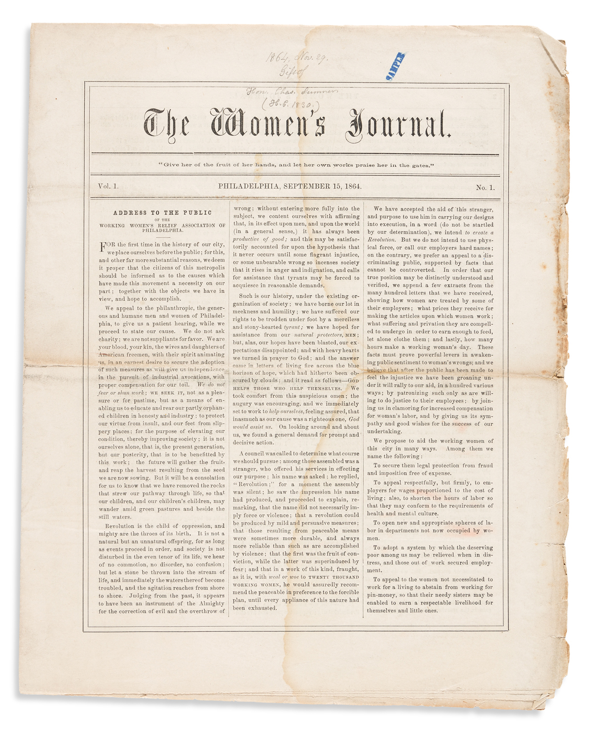 The Working Womens Relief Association. The Womens Journal.